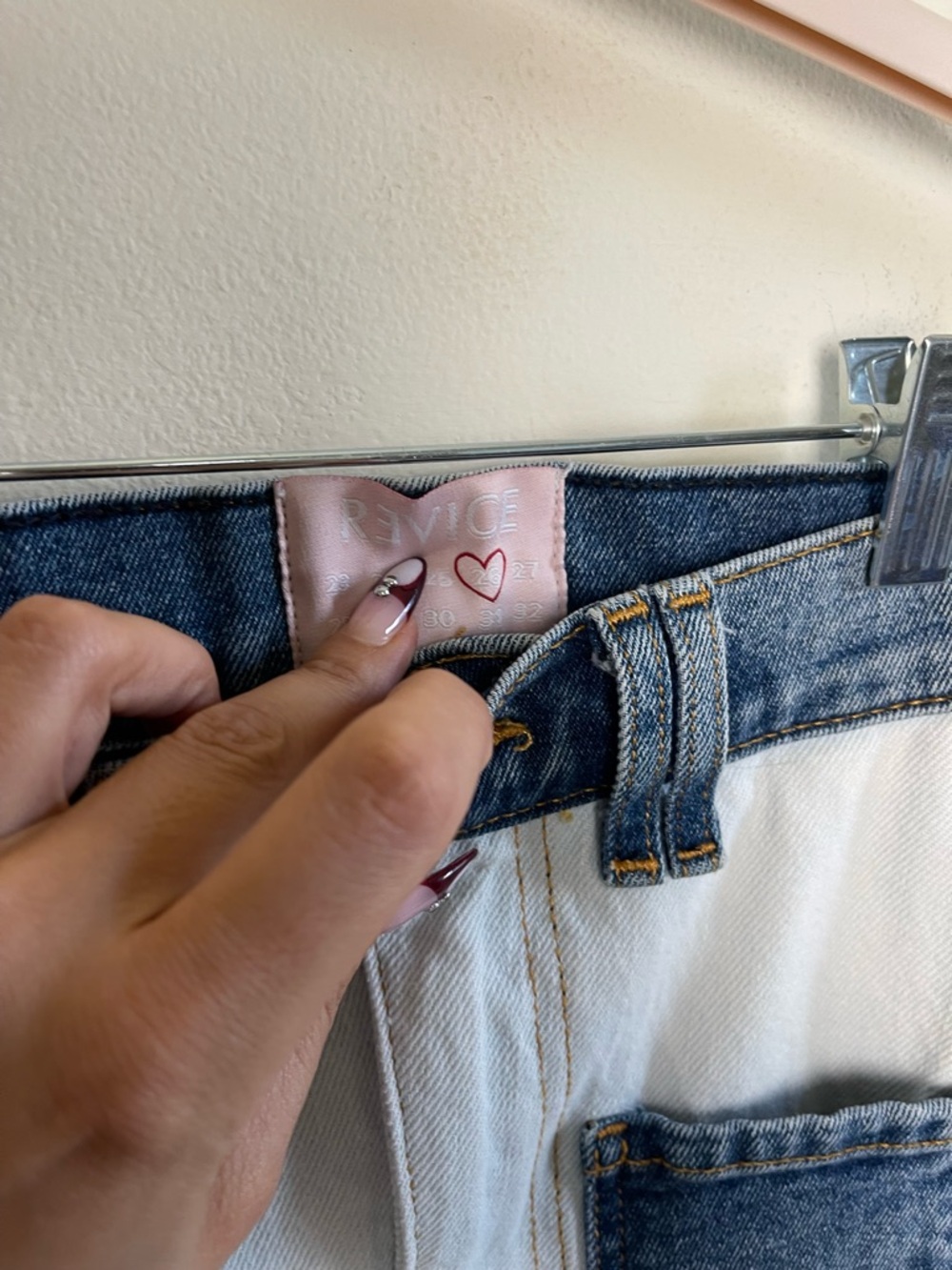 REVICE Two-Tone Flare Jeans in Blue and Cream - Picture 3 of 8